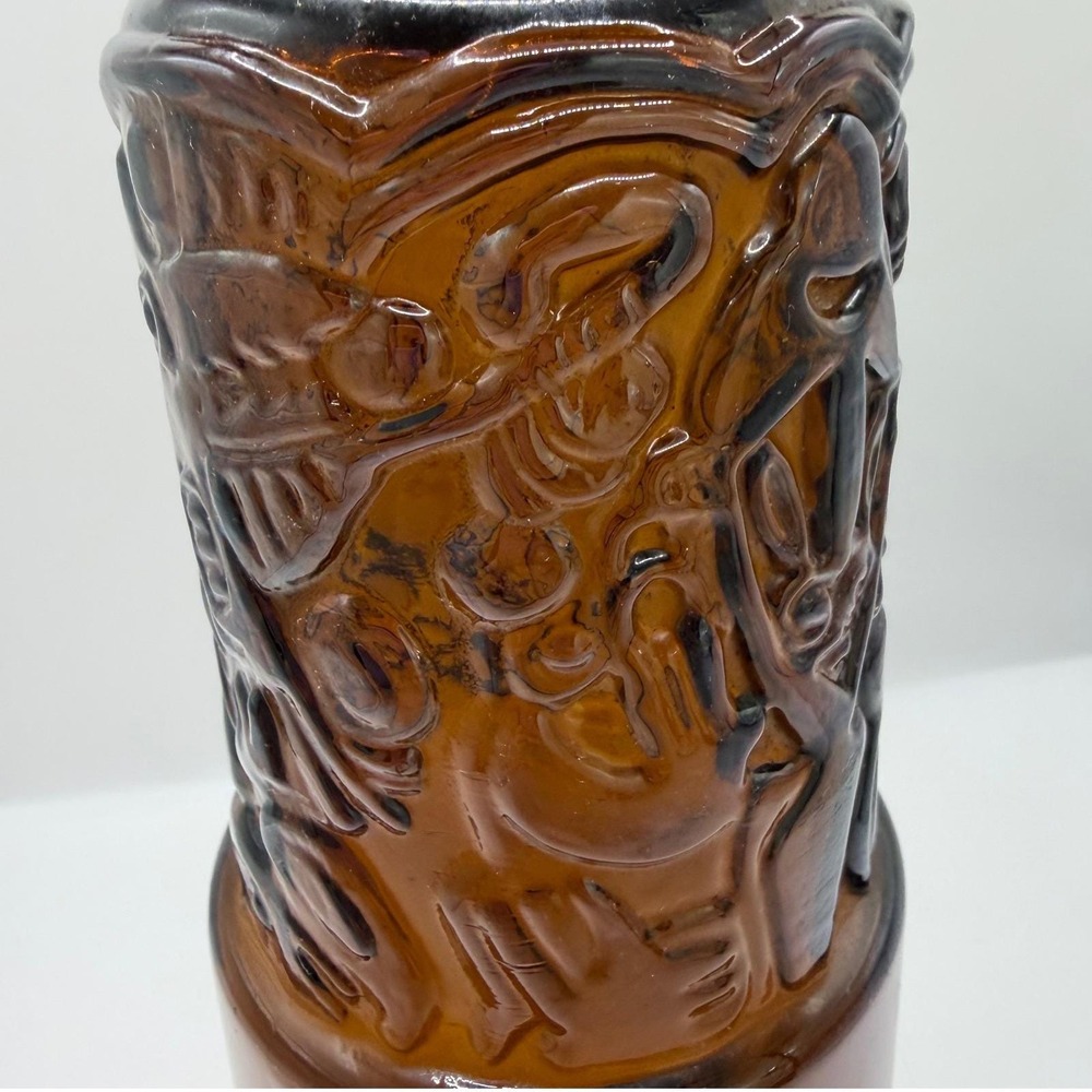 Vintage Heublein Amber Glass Tiki Totem Liquor Bottle Decanter with Cap Brown - Picture 4 of 11